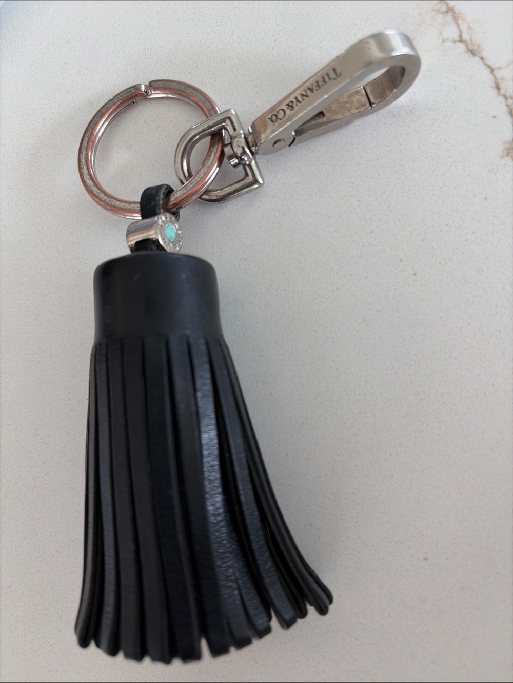 Tiffany & Co. Tassel Keychain Bag Charm Black Leather Fringe